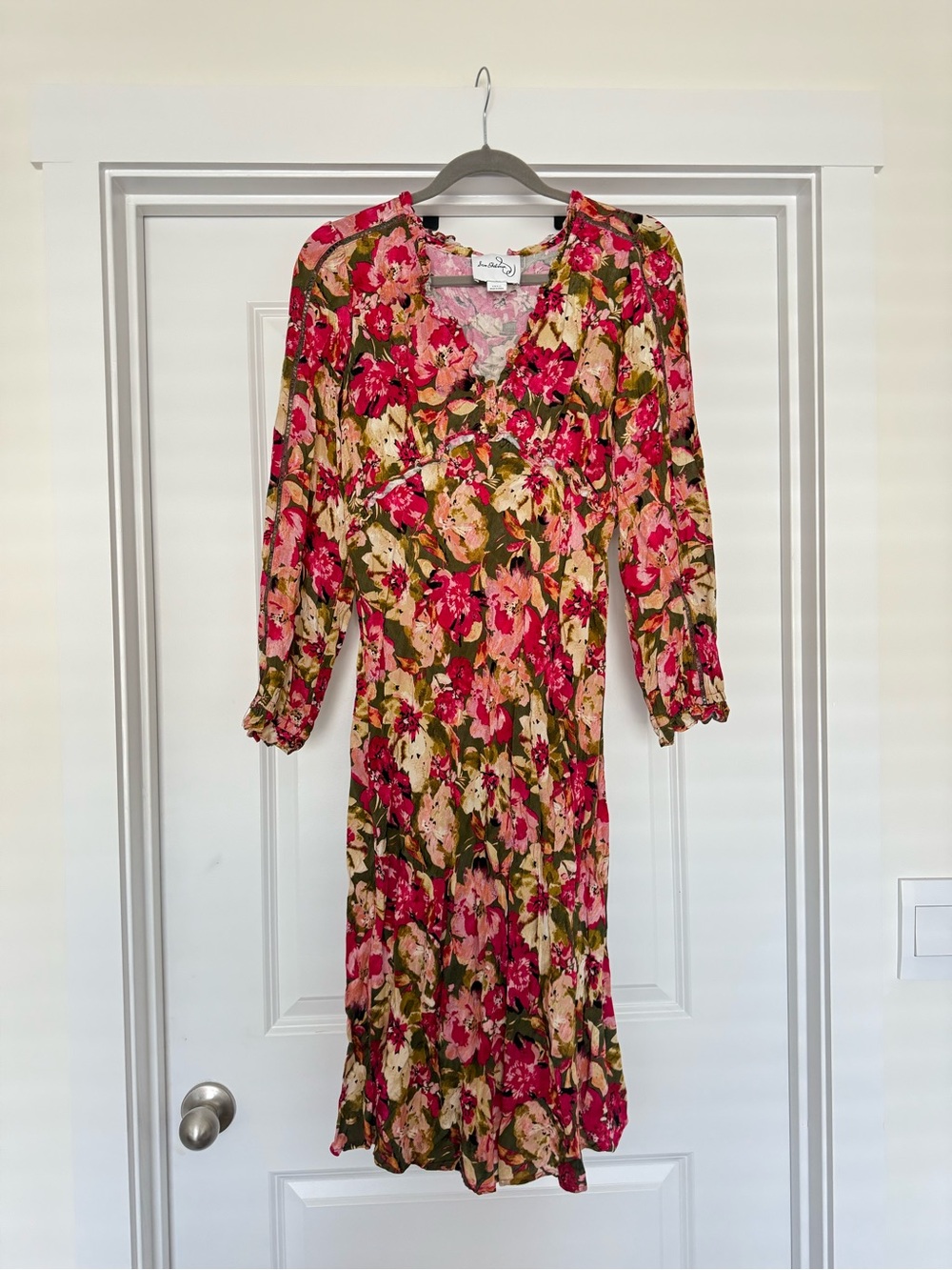 Sam Edelman Floral V-Neck Midi Dress in Pink and Green - Picture 2 of 5